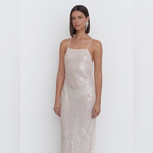 4th + Reckless Nude Sequins Cross Back Maxi BEC Dress Size: Medium - Picture 9 of 14